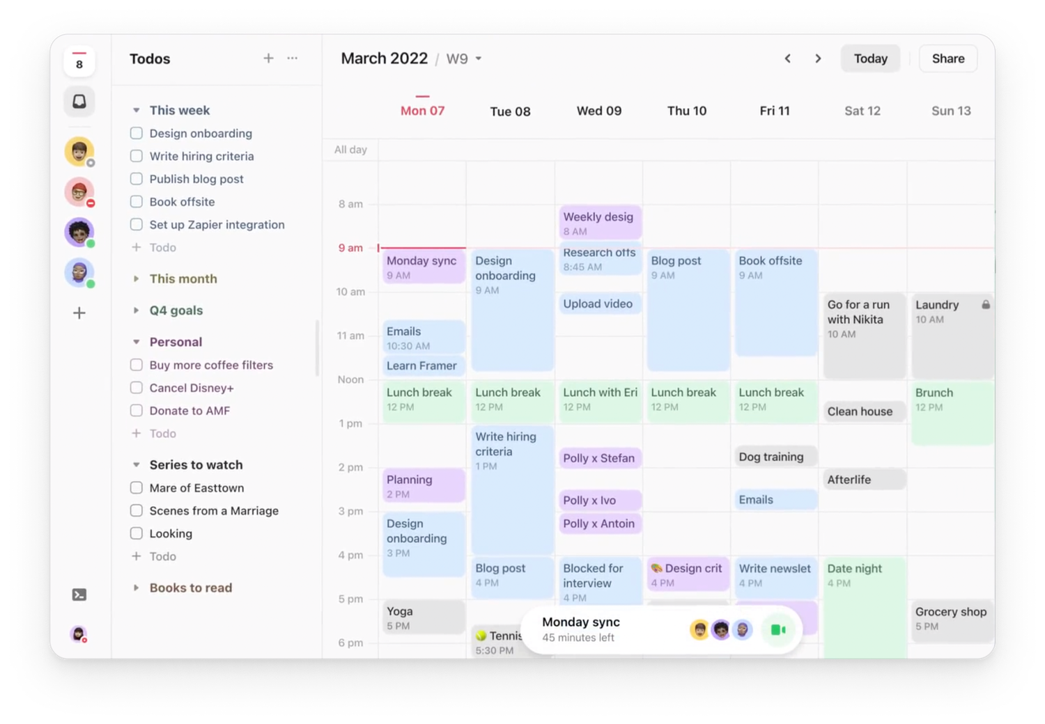 This is the calendar view of the Amie application. Showing the intersection between a lot of people in the same feature.