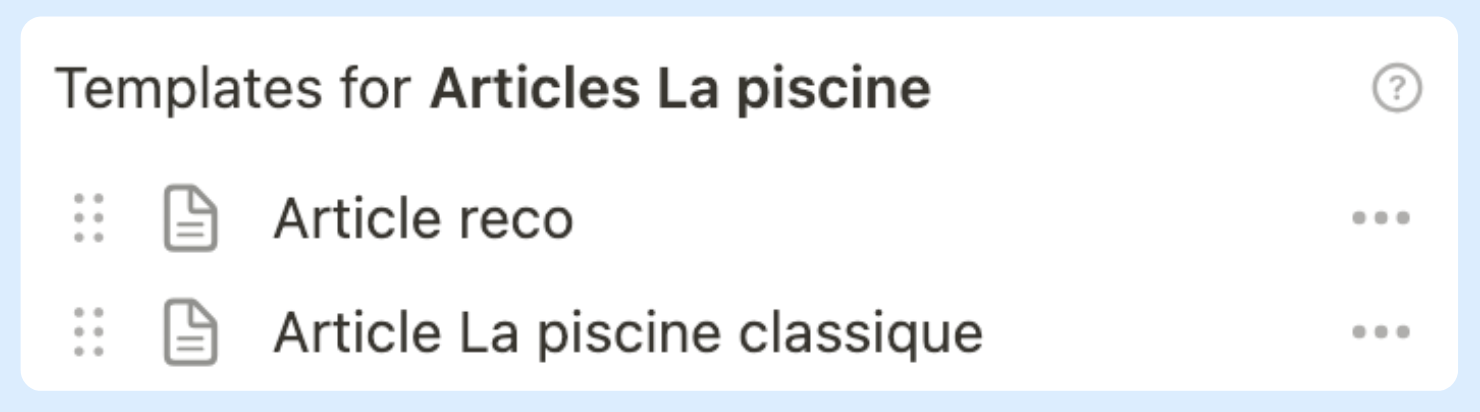 Screenshot nov. 2024 de mes templates Articles