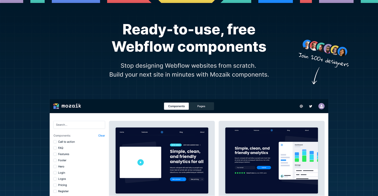 Mozaik | Ready-to-use, free Webflow components