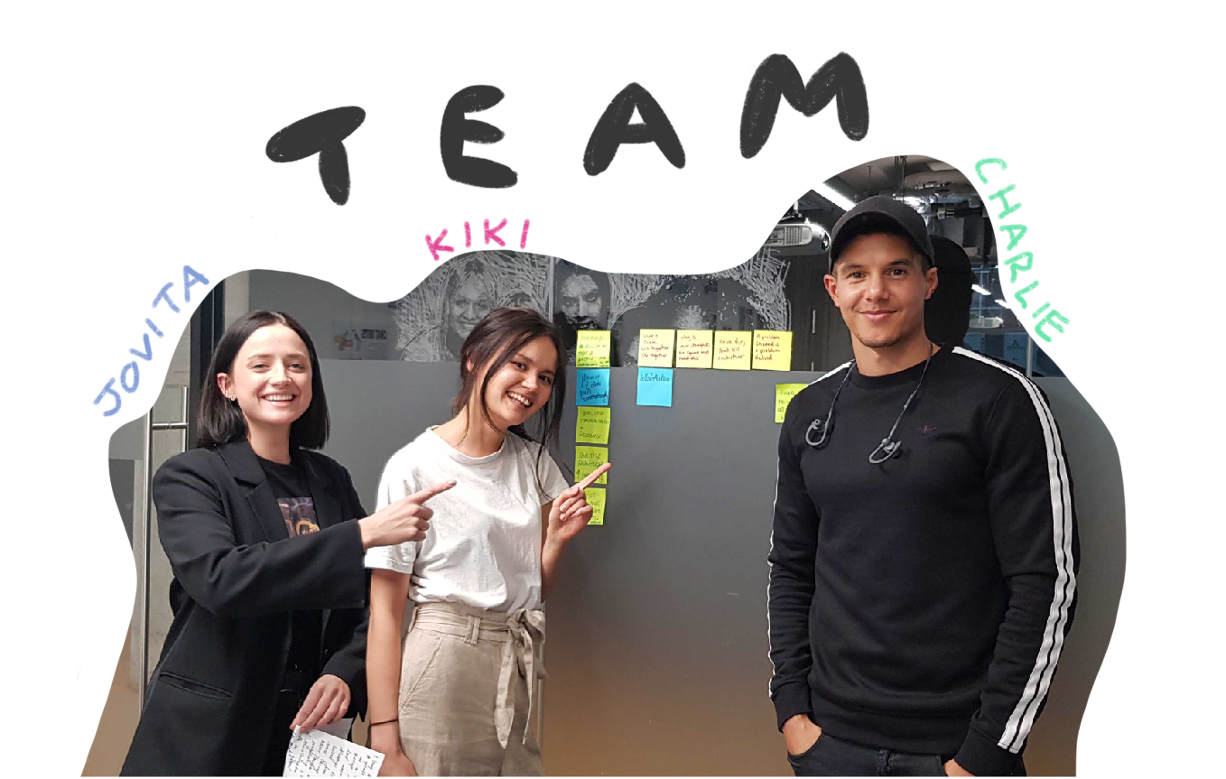 Jovita Veckyte, Charlie Adsett and myself — with our WIP Project Canvas