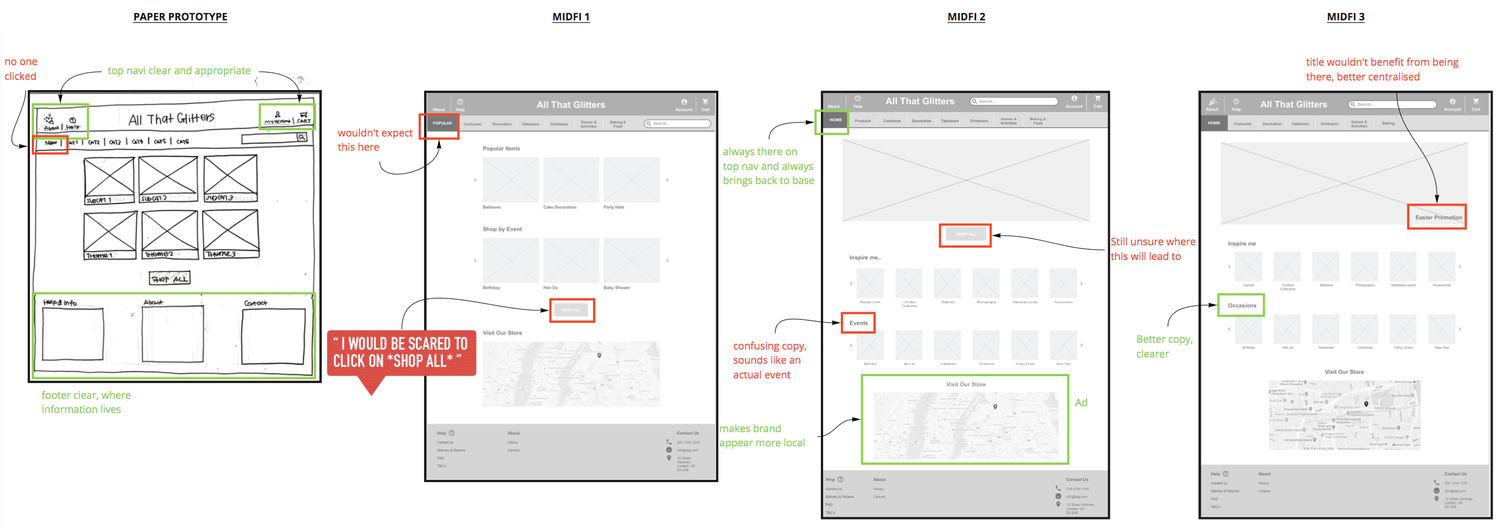 Wireframe iterations — Home page