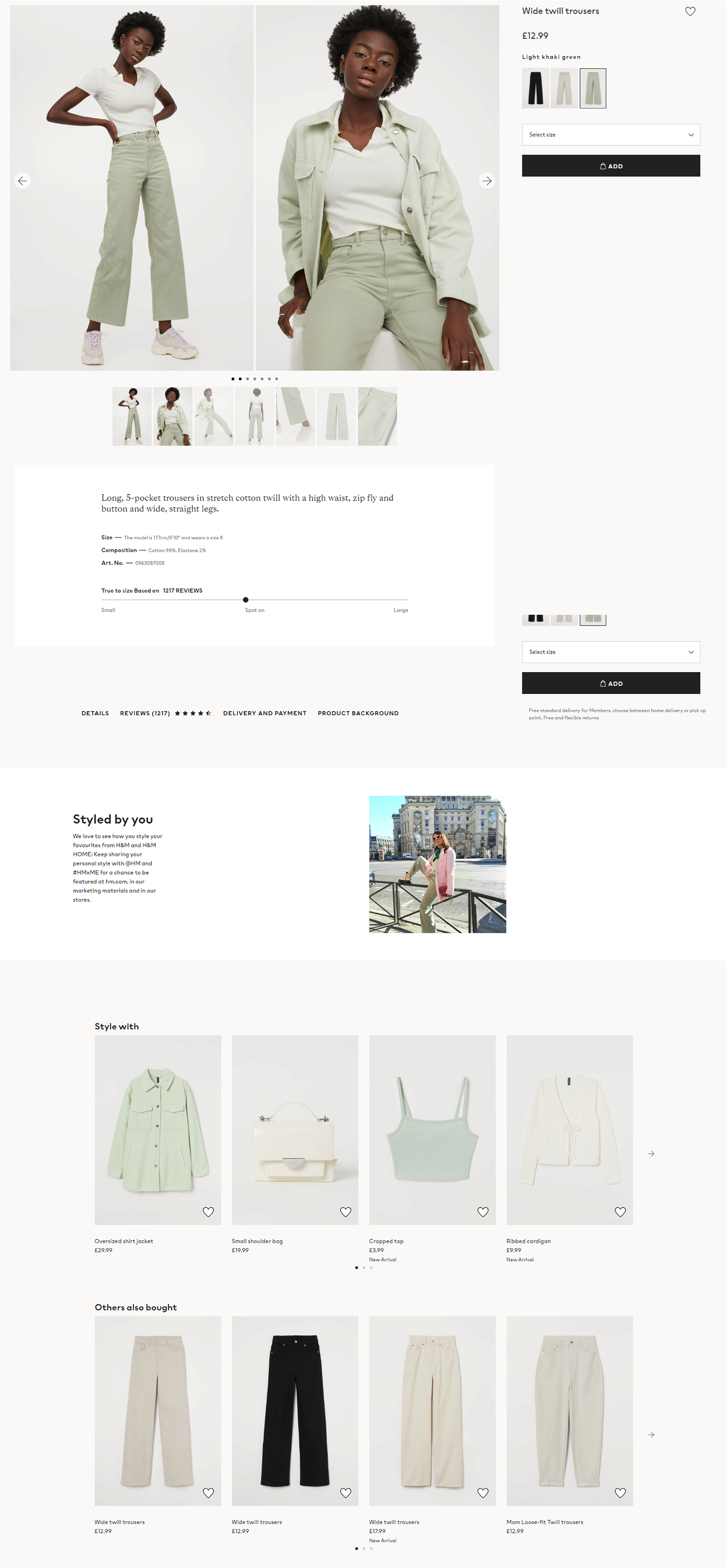 H&M's desktop product page