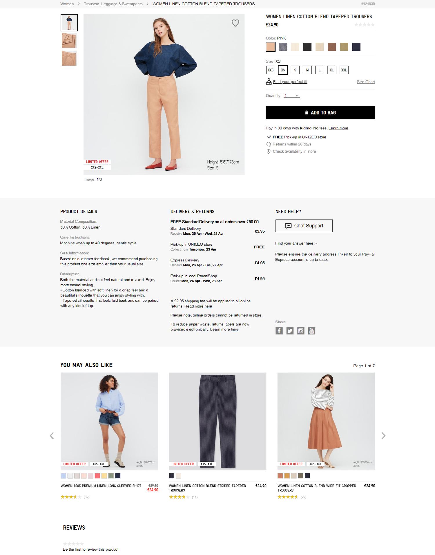 Uniqlo's desktop product page