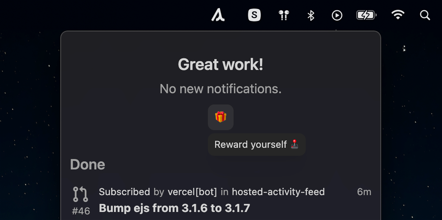 Great work! No new notifications. Some users see this a lot.