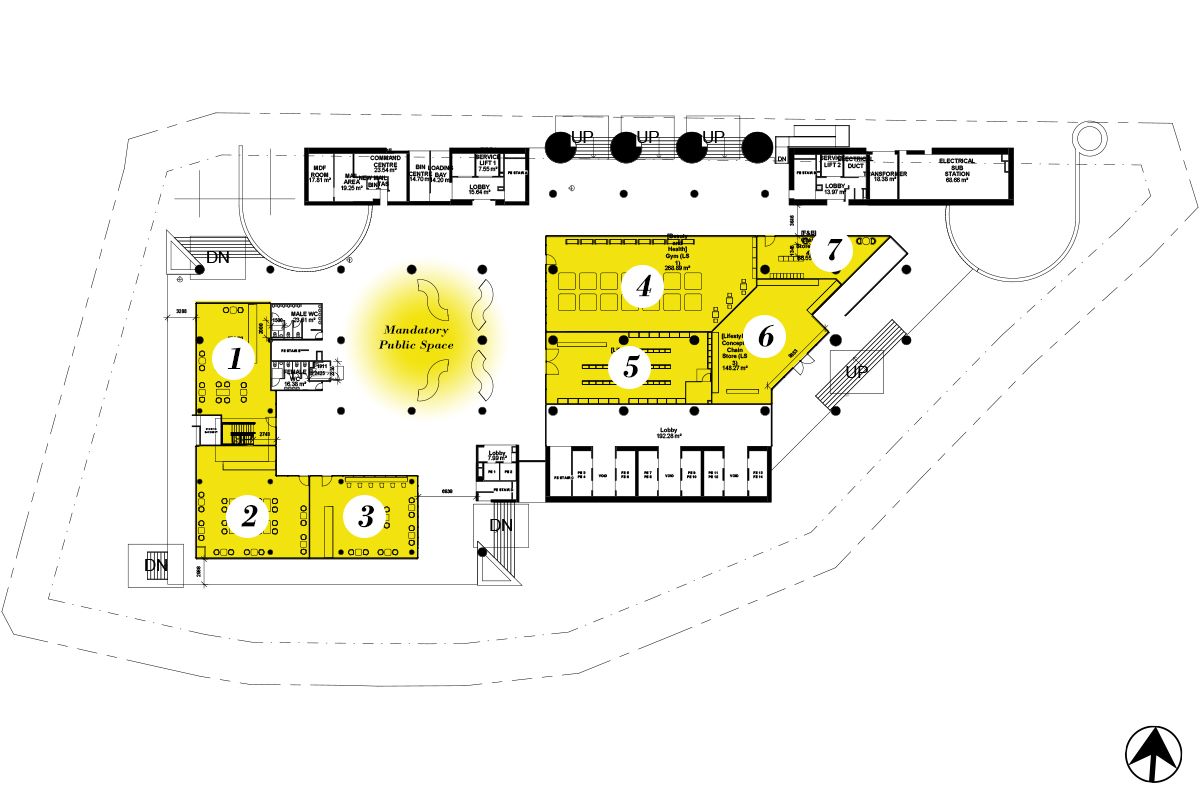 Mandatory Public Spaces of > 50sqm for 1st Storey URA compliance