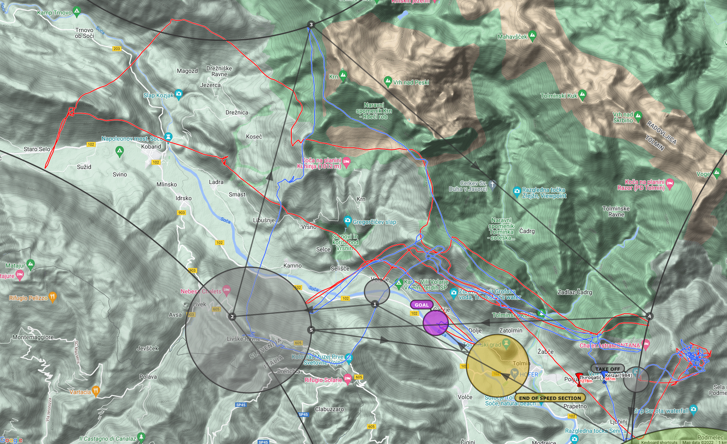 Moj track moder, rdeč pa od Aarona in večine ostalih