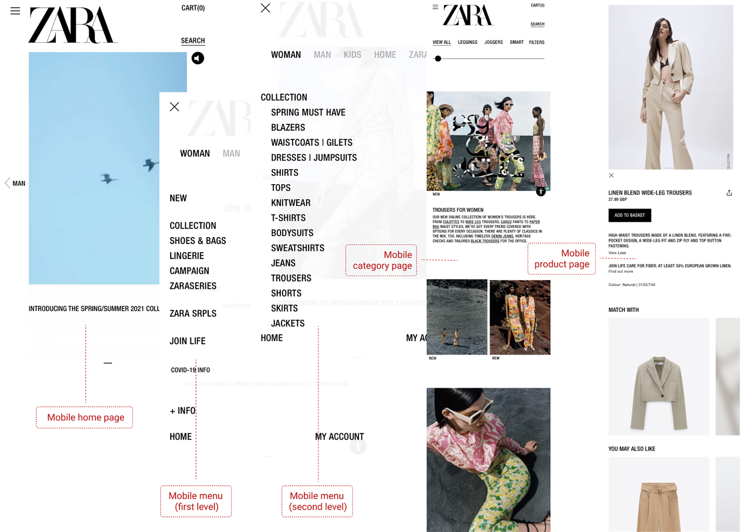 Zara website - mobile version