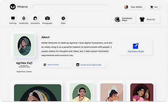 Artist Page: Get to know about an artist and their work to commission to connect with them.