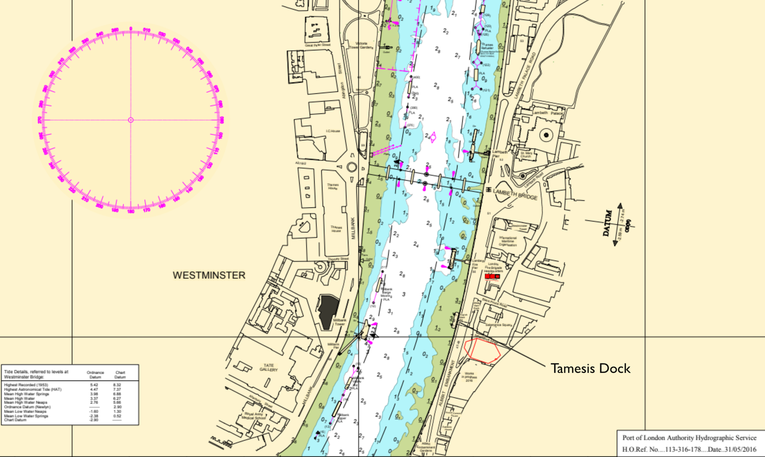 Location of the boat on a local map of the river