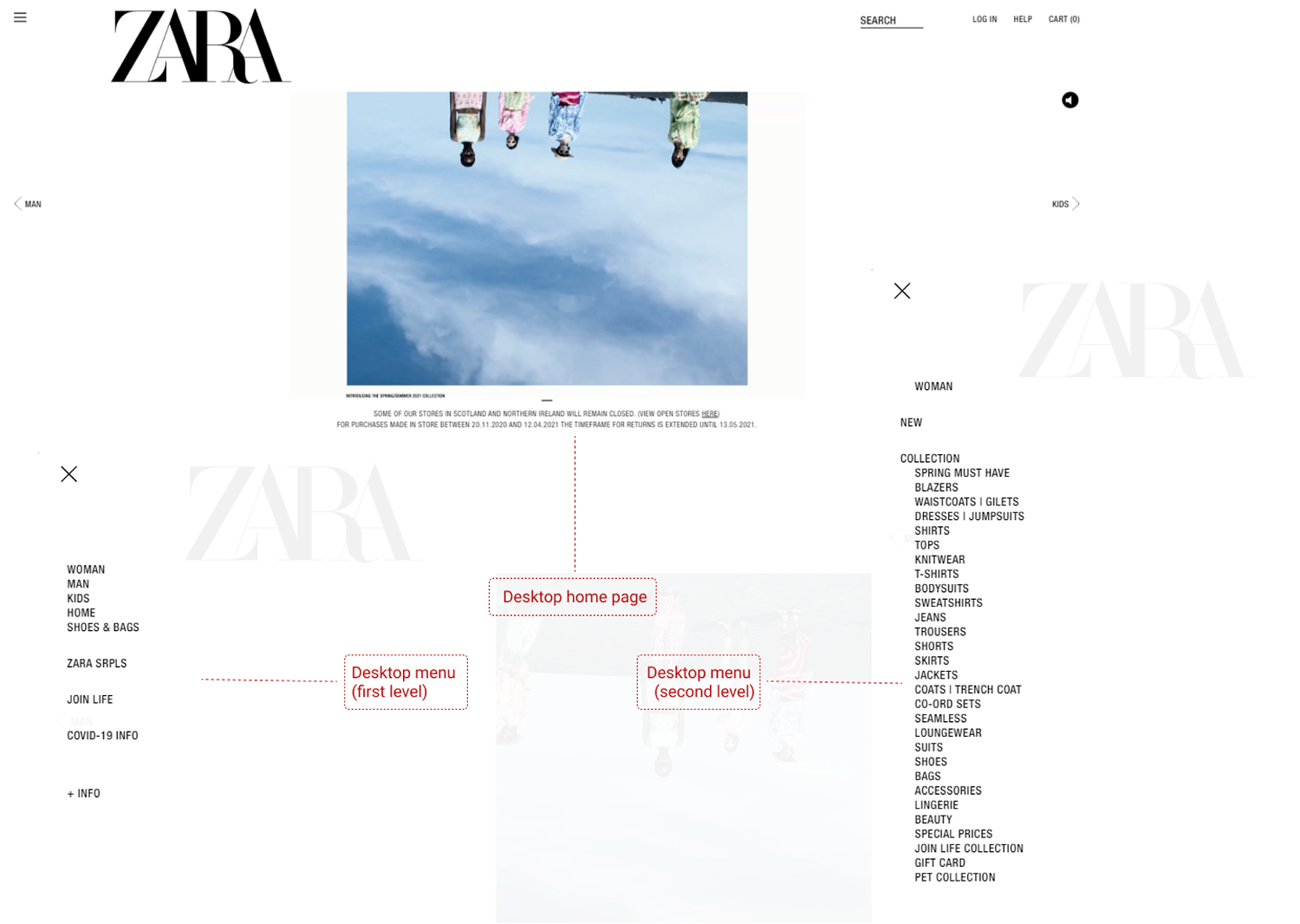 Zara website - desktop version