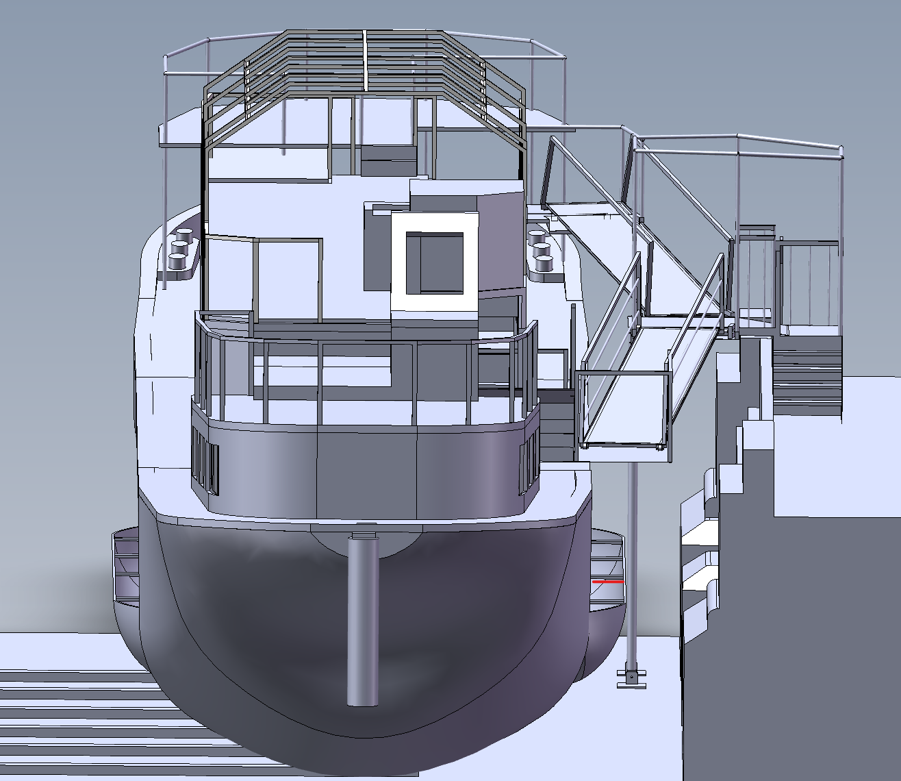 South side model: view of basket like structure and hull