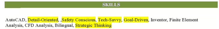 Soft skills listed in skills section