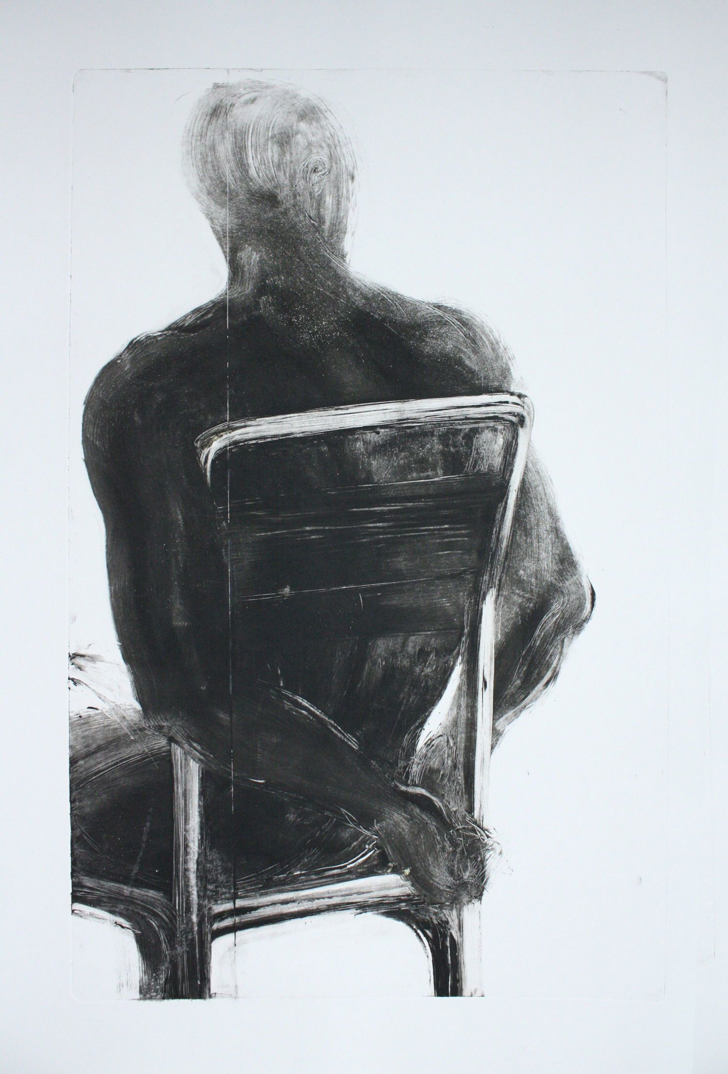 Sitting Man.
Monotype print, etching ink on paper, 80x60 cm, 2017