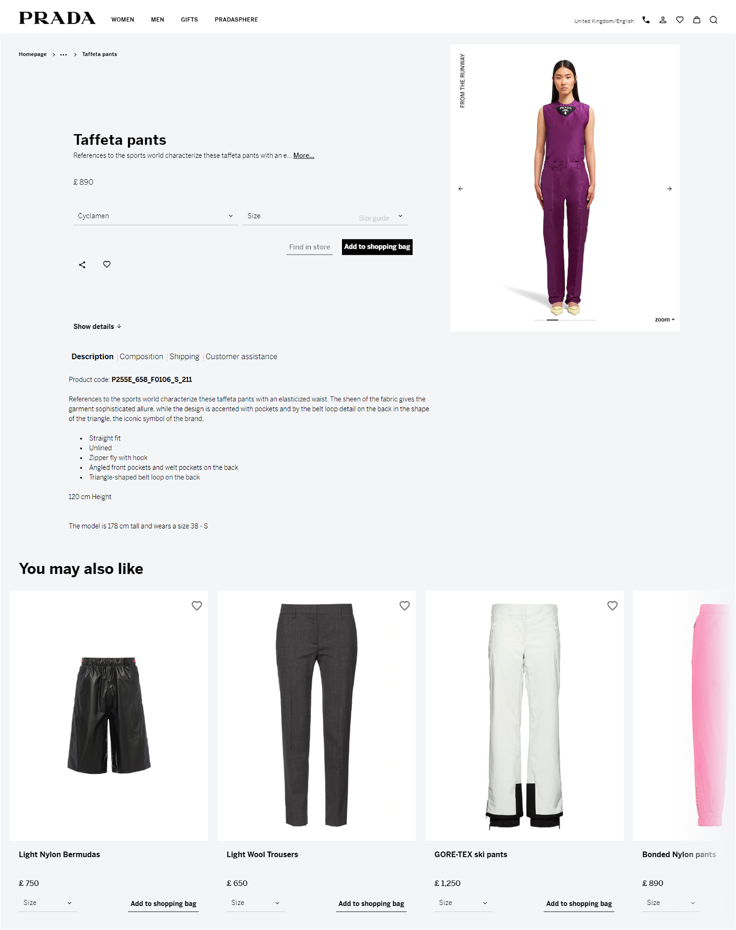 Prada's desktop product page