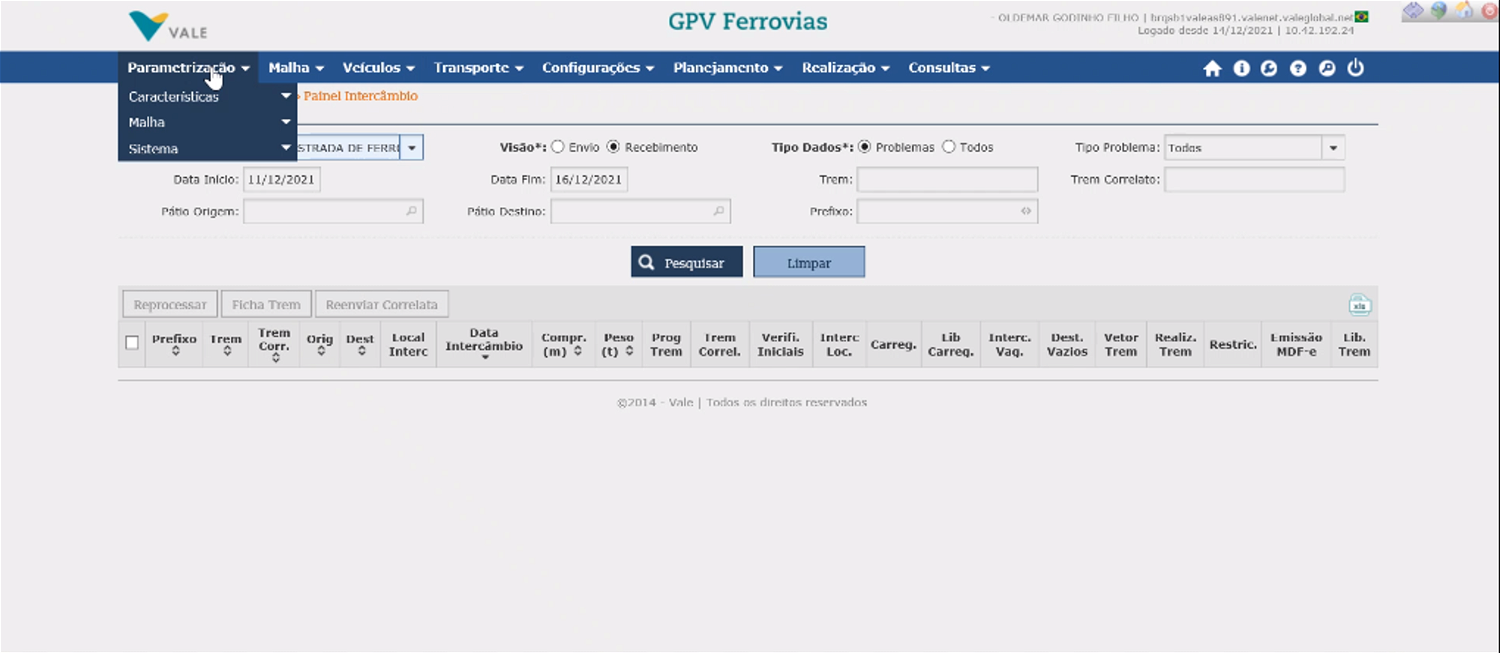 Interface do usuário do GPV