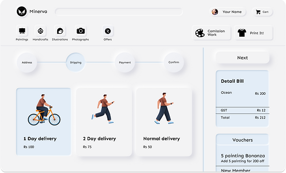 Shipping: The user flow for the selection of the delivery speed for the user as per their convenience.