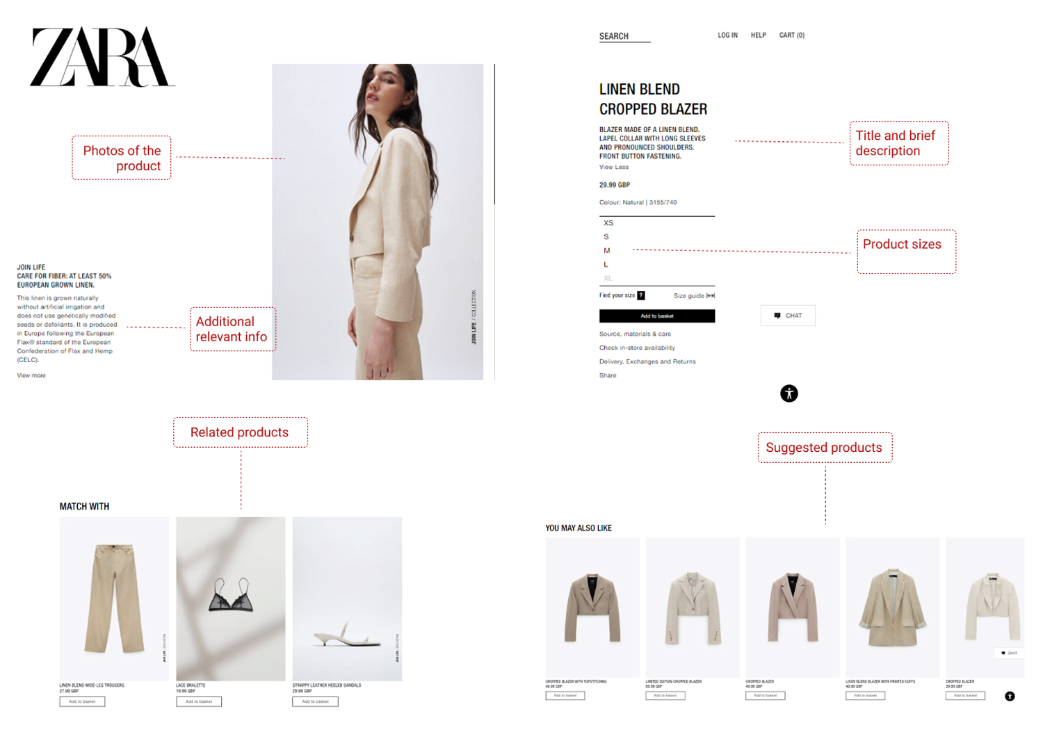 Página de produto da Zara - desktop