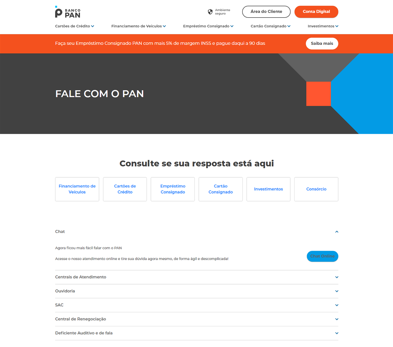 Banco Pan's Help Centre web page is the easiest to navigate