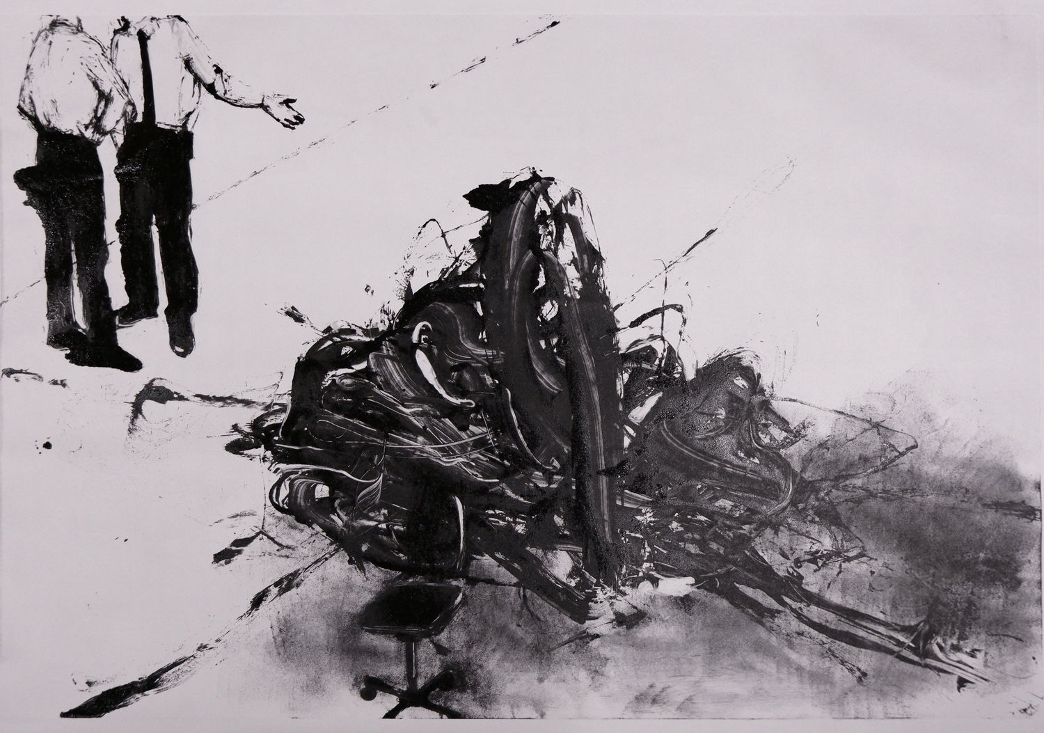 It happened.
Monotype, etching ink, light-grey paper, 70x100 cm, 2021