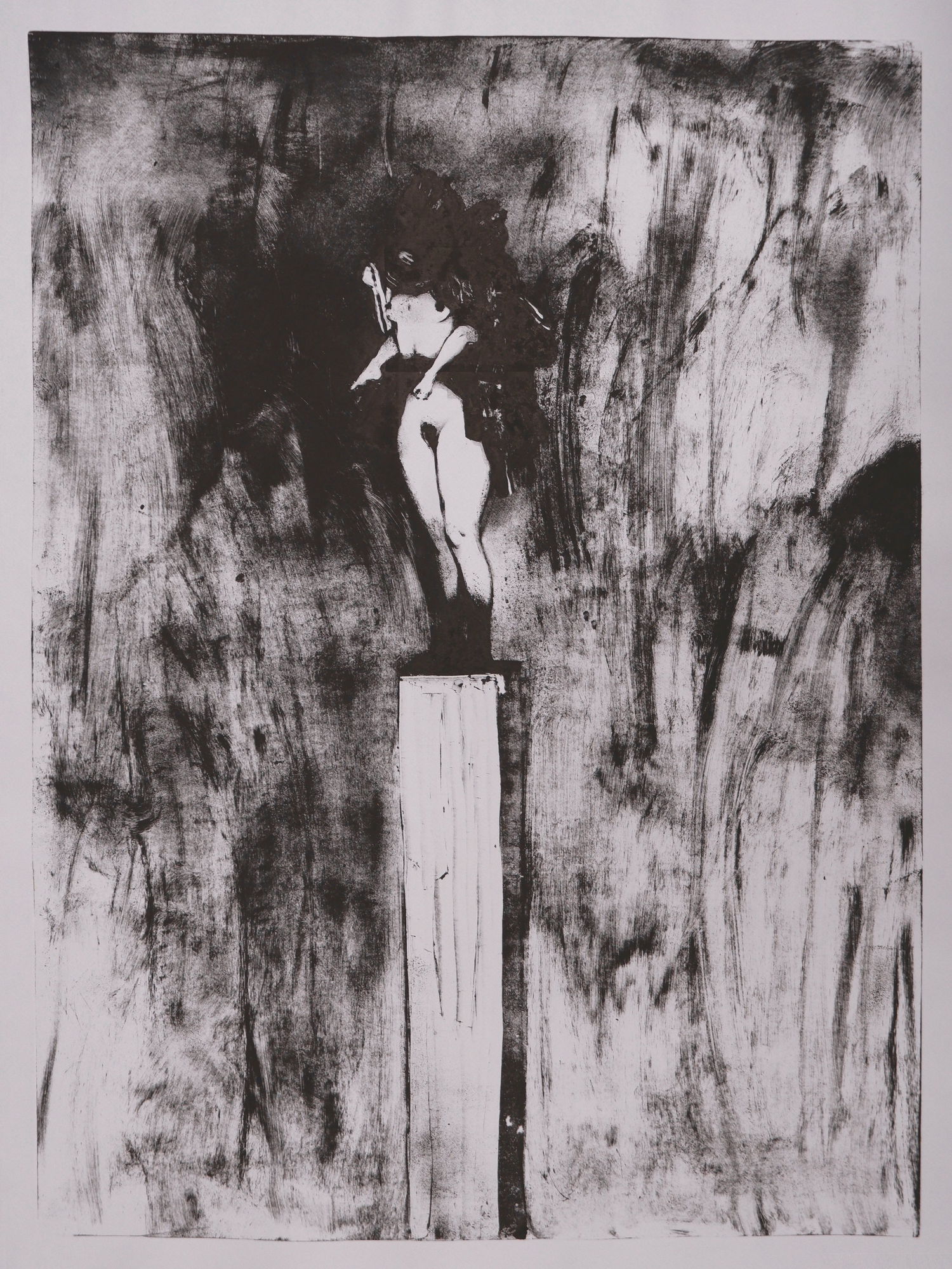 A Woman with a Child.
monotype, etching ink, light-grey paper, 70x100 cm, 2021