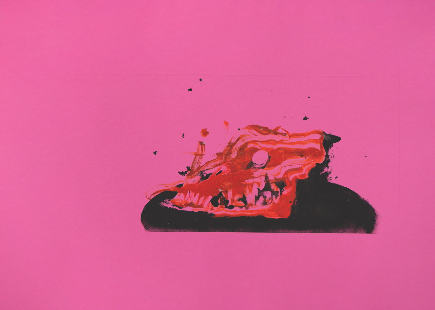 The Meal.
Monotype, etching ink, pink paper, 60x80 cm, 2021