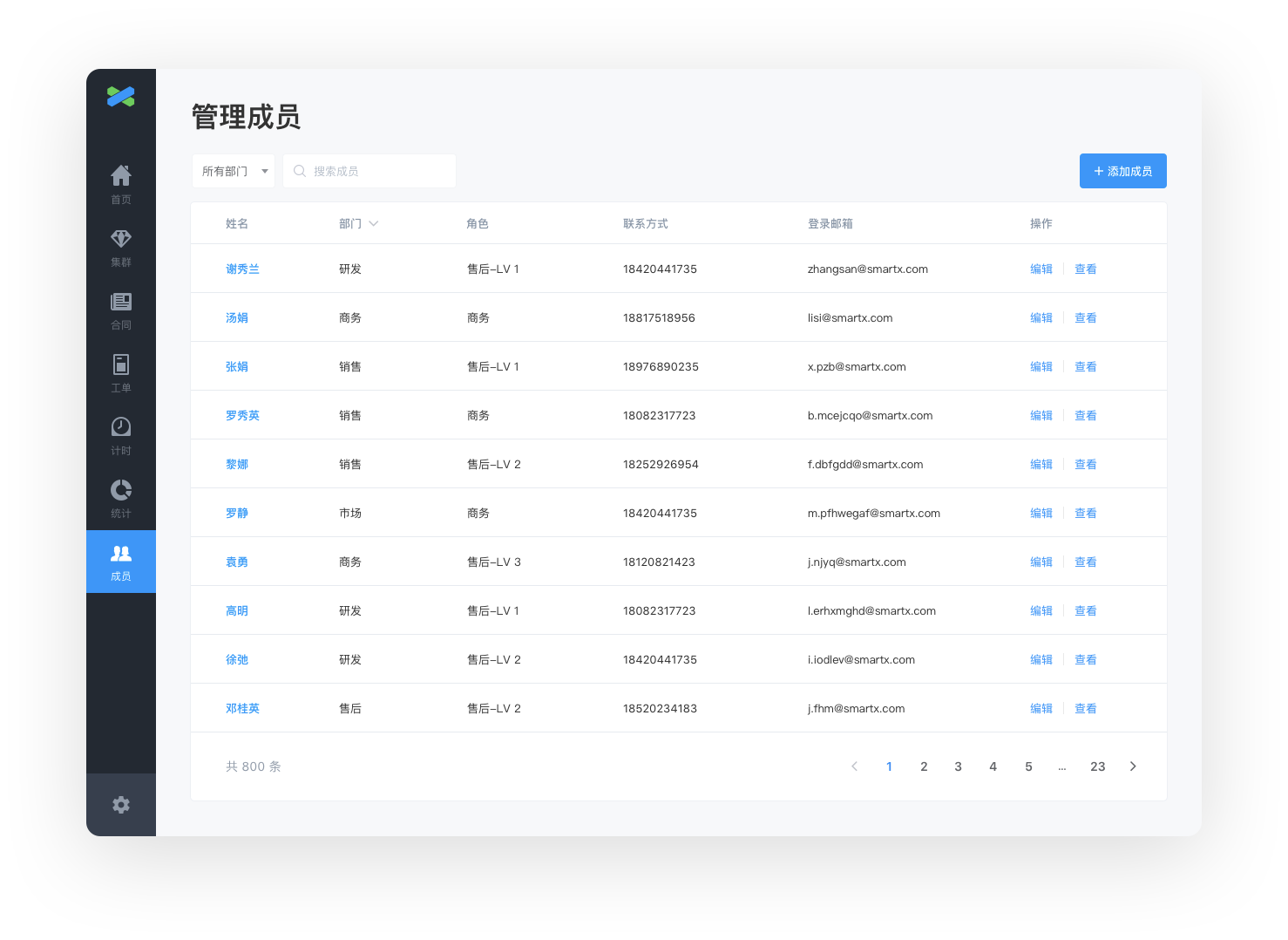成员列表（仅管理员可见）