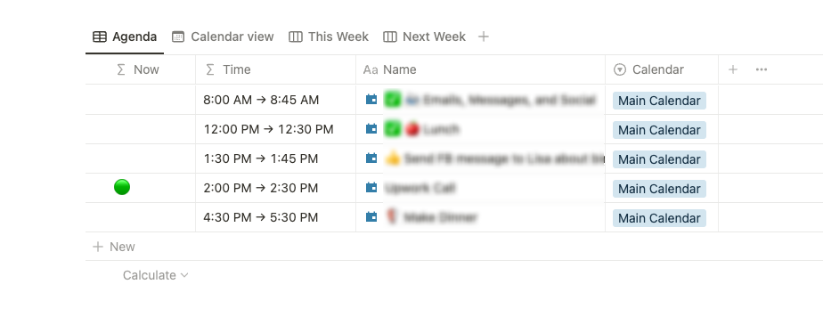 Using formulas we create an Agenda view that breaks down our client’s schedule for the day. It even shows what they are supposed to be doing at that moment.
