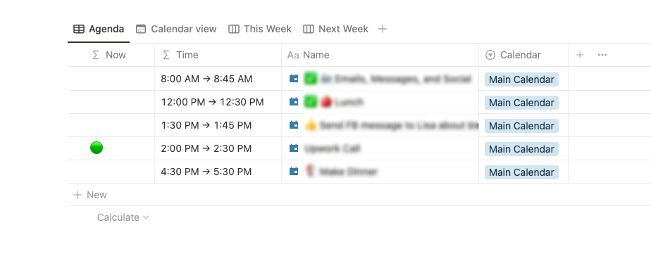 Using formulas we create an Agenda view that breaks down our client’s schedule for the day. It even shows what they are supposed to be doing at that moment. 