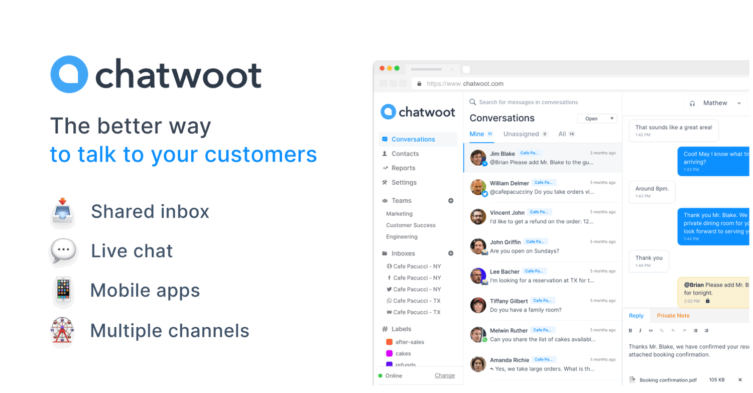 Chatwoot: Open-source, self-hosted customer engagement platform, opensource alternative to Intercom, Zendesk